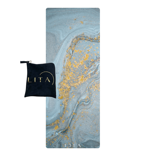 Mata do jogi Lita Travel „ Marble Grey Gold” zamsz + guma 183 x 68 x 0,1 cm
