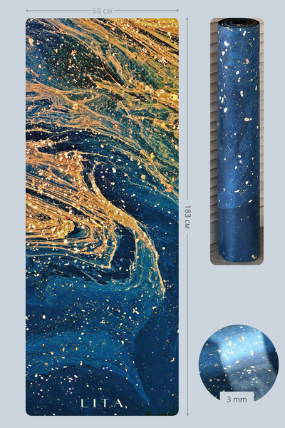 Mata do jogi Lita „ Marble Dark Blue” zamsz + guma 183 x 68 x 0,3 cm