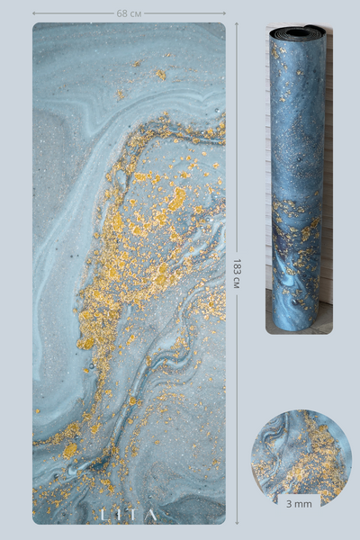 Yoga mat Lita "Marble Grey Gold" suede + rubber 183 x 68 x 0.3 cm